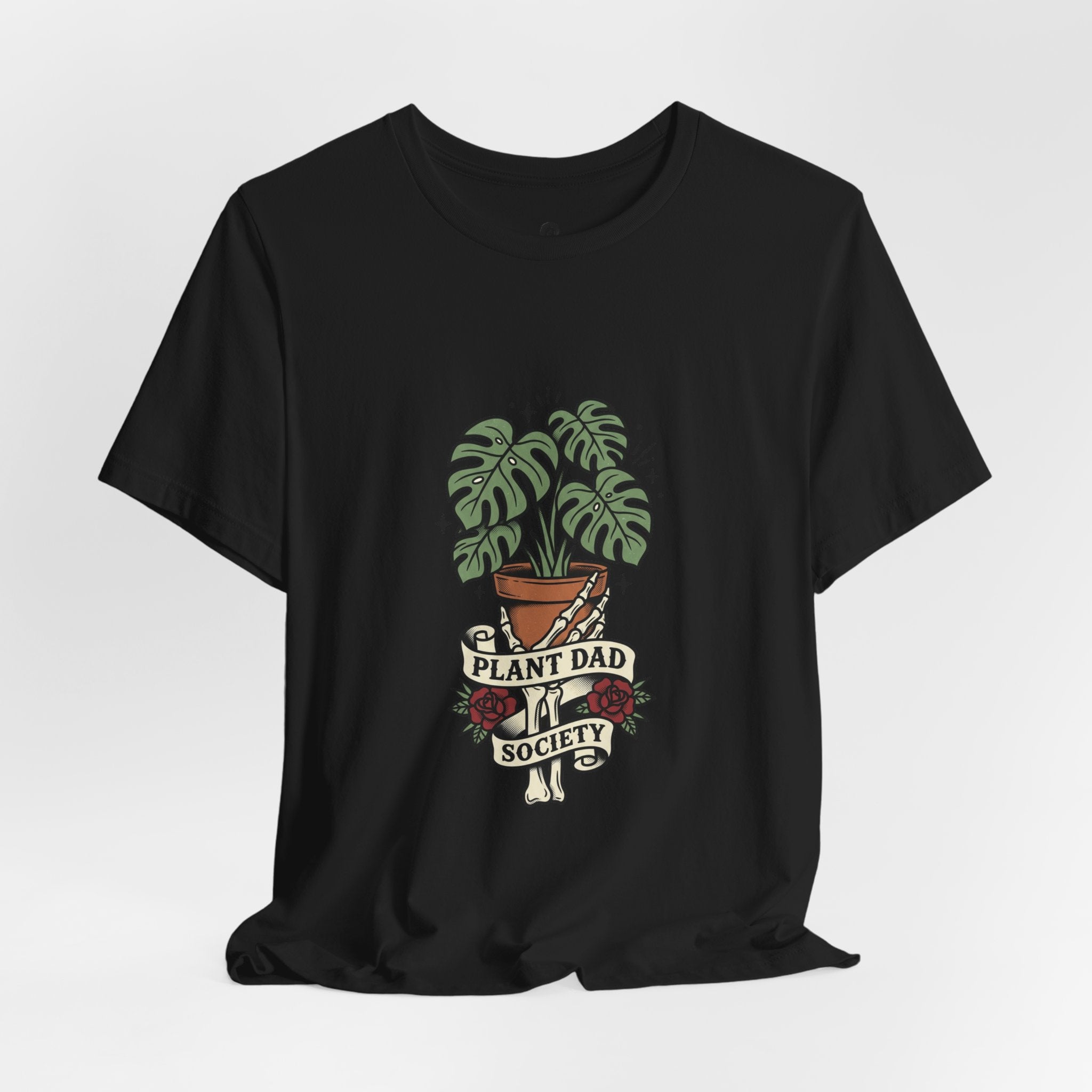 Plant Dad Society T-Shirt | Traditional Tattoo Plant Badge, Monstera Floral Flash