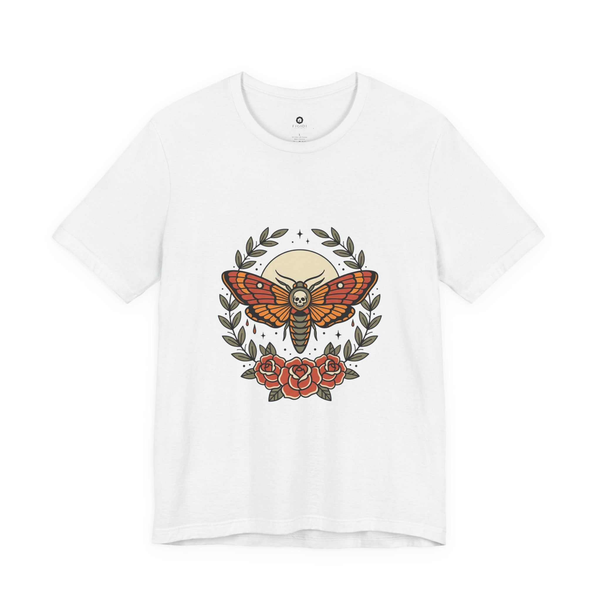 Moth & Roses Traditional Tattoo Tee | Vintage Flash, Banner Floral