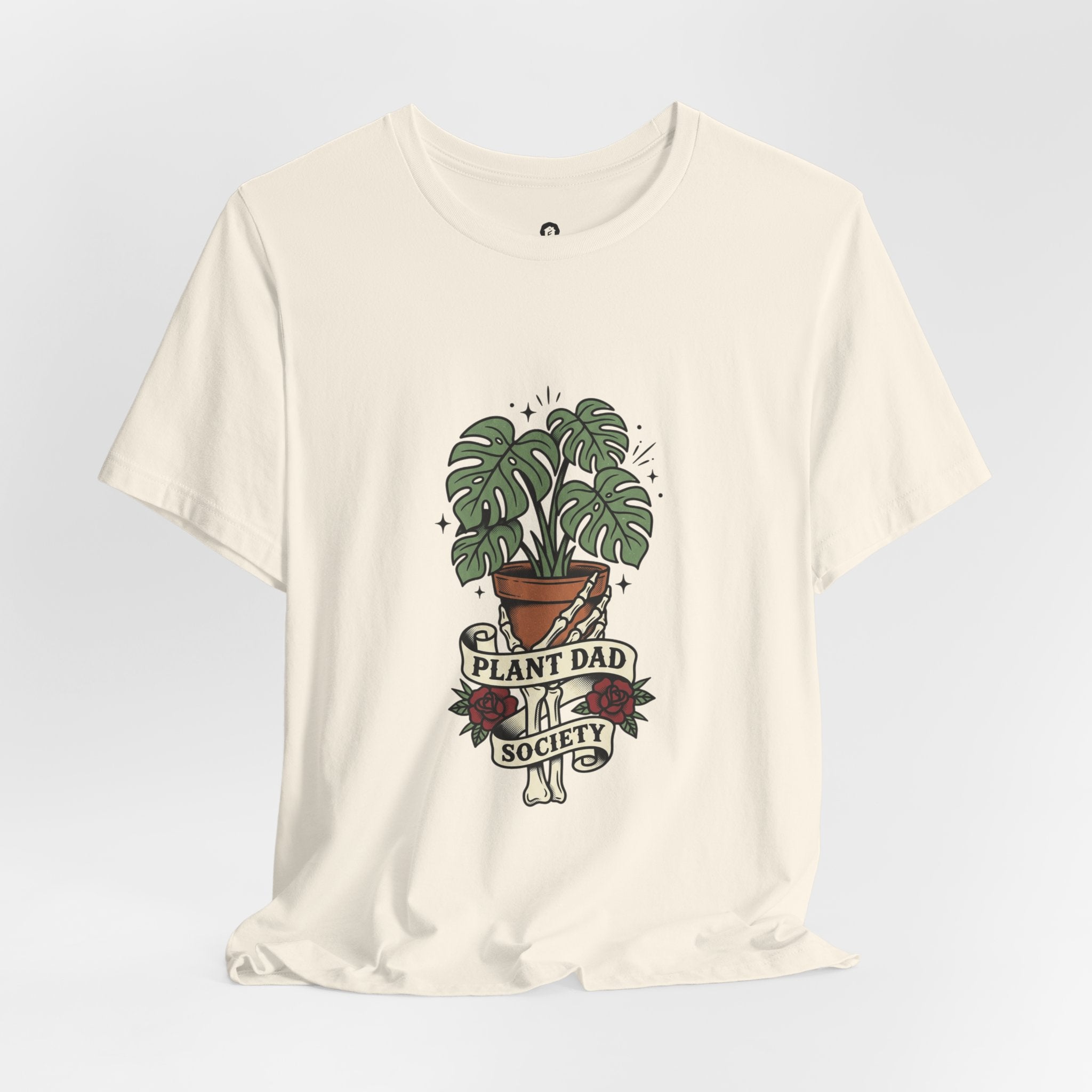 Plant Dad Society T-Shirt | Traditional Tattoo Plant Badge, Monstera Floral Flash