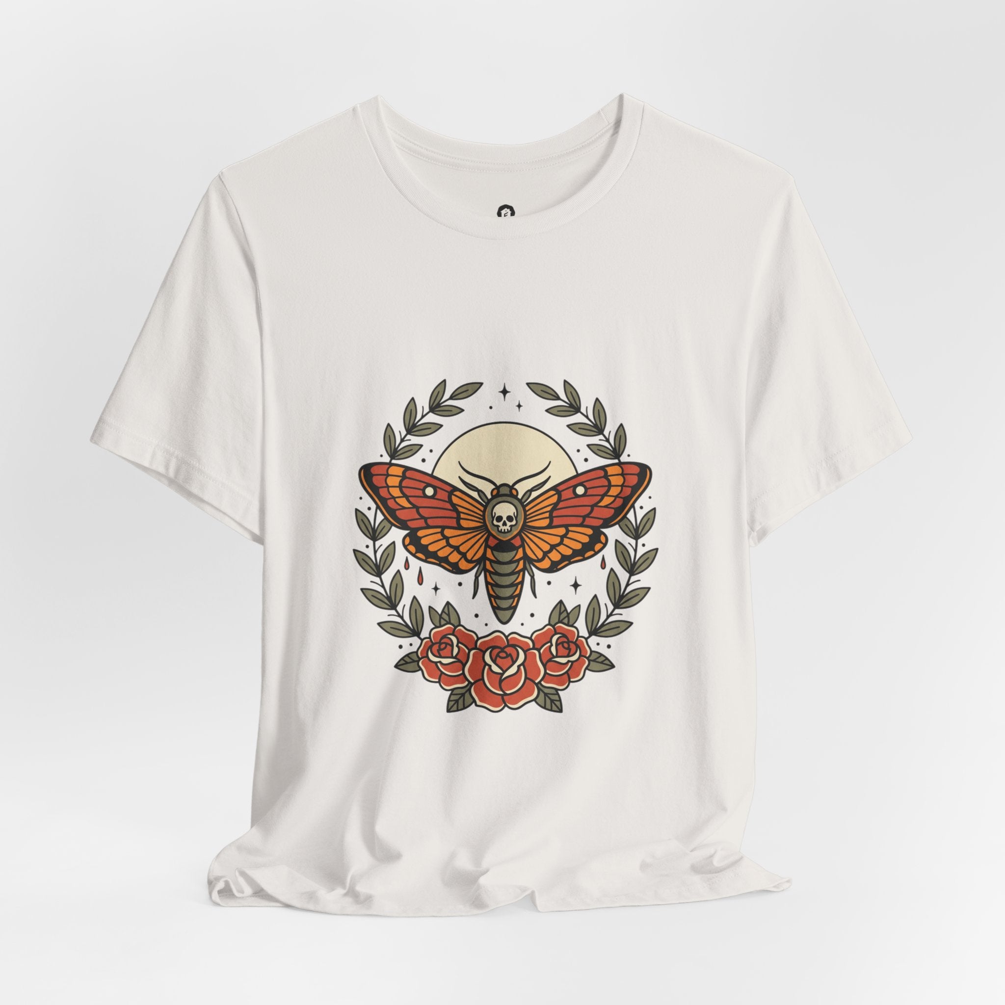 Moth & Roses Traditional Tattoo Tee | Vintage Flash, Banner Floral