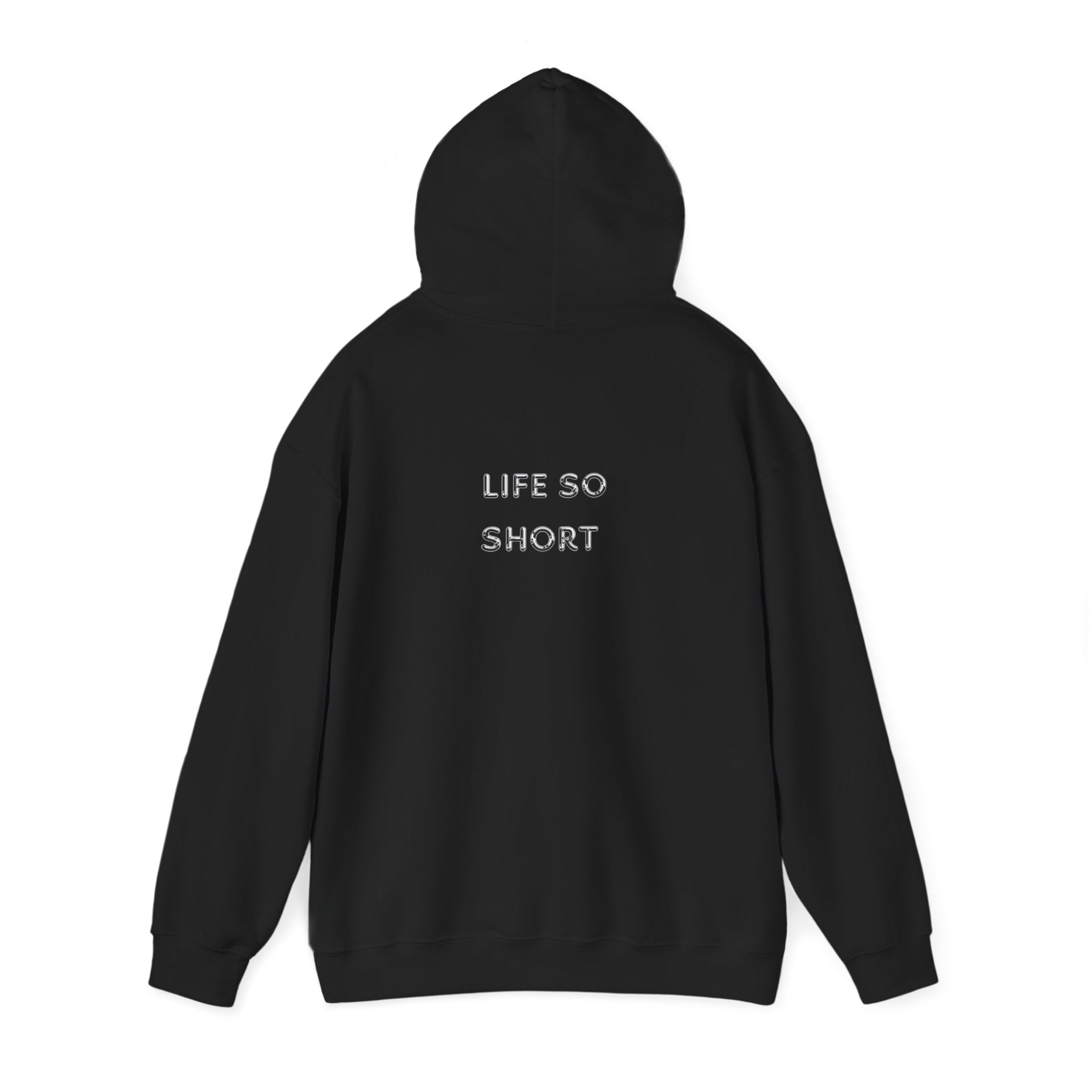Hoodie — 'Life So Short' Minimal Logo Black Pullover