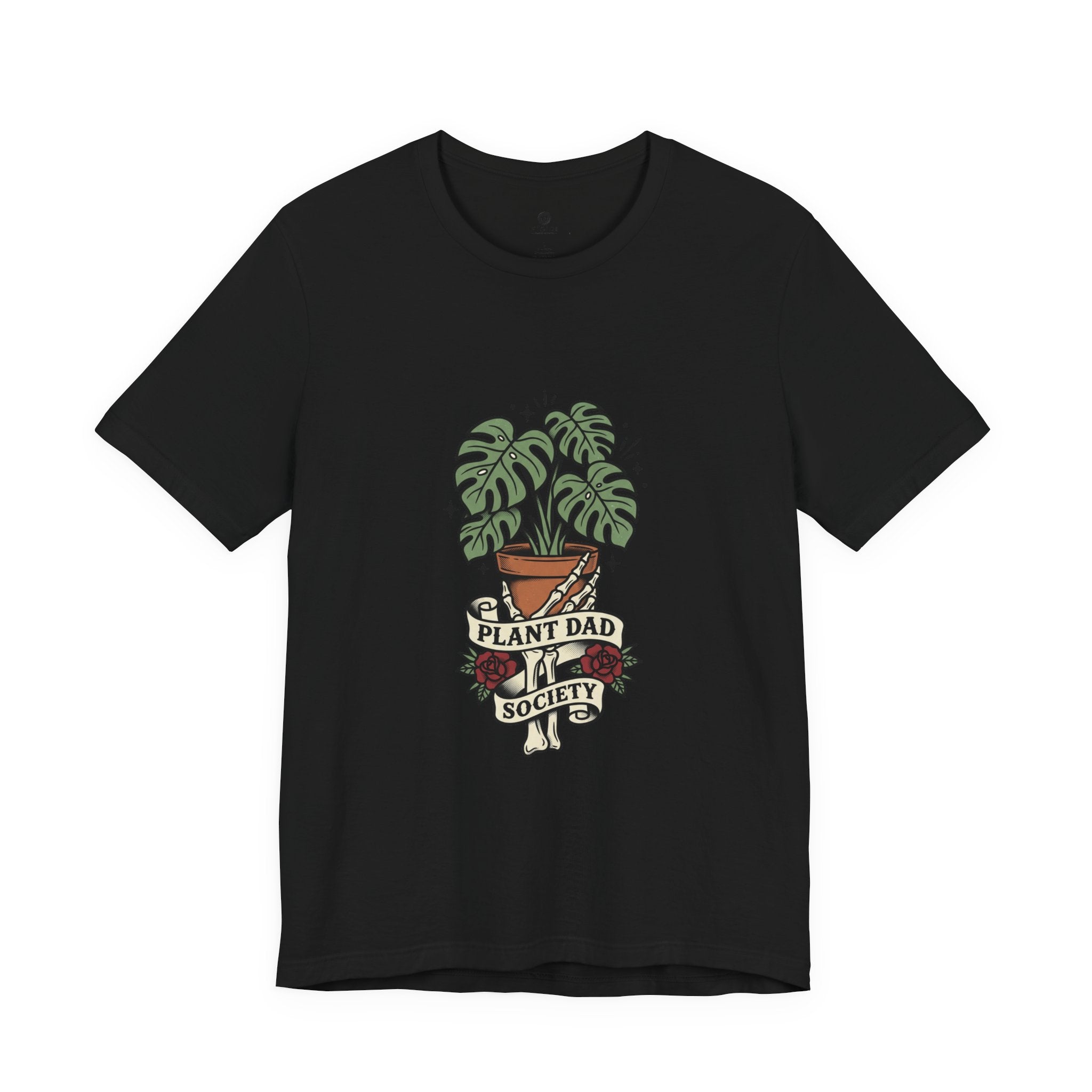 Plant Dad Society T-Shirt | Traditional Tattoo Plant Badge, Monstera Floral Flash