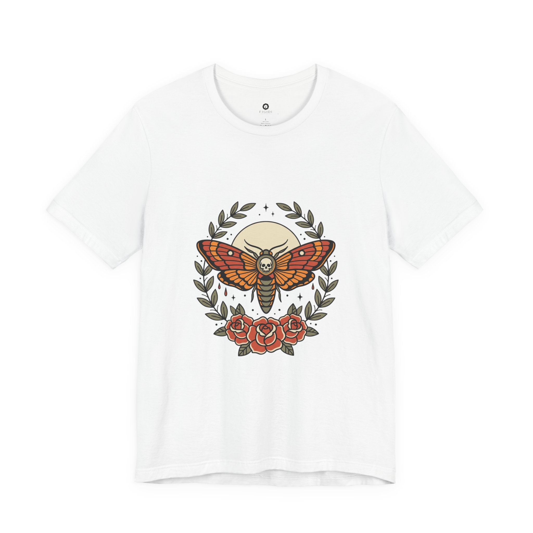 Moth & Roses Traditional Tattoo Tee | Vintage Flash, Banner Floral