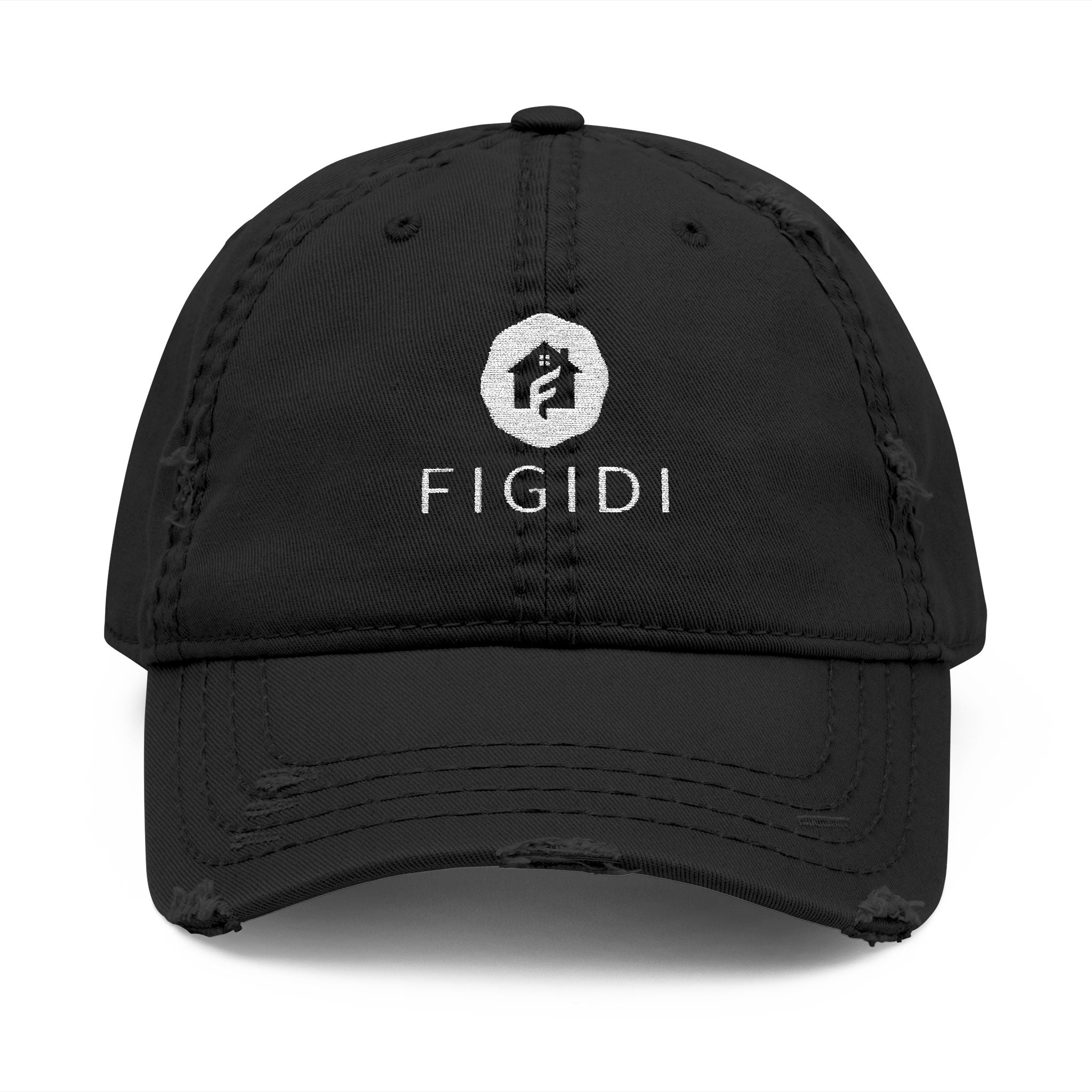 Distressed Embroidered Dad Hat — 'FIGIDI' Logo Front & 'STAY REAL' Back