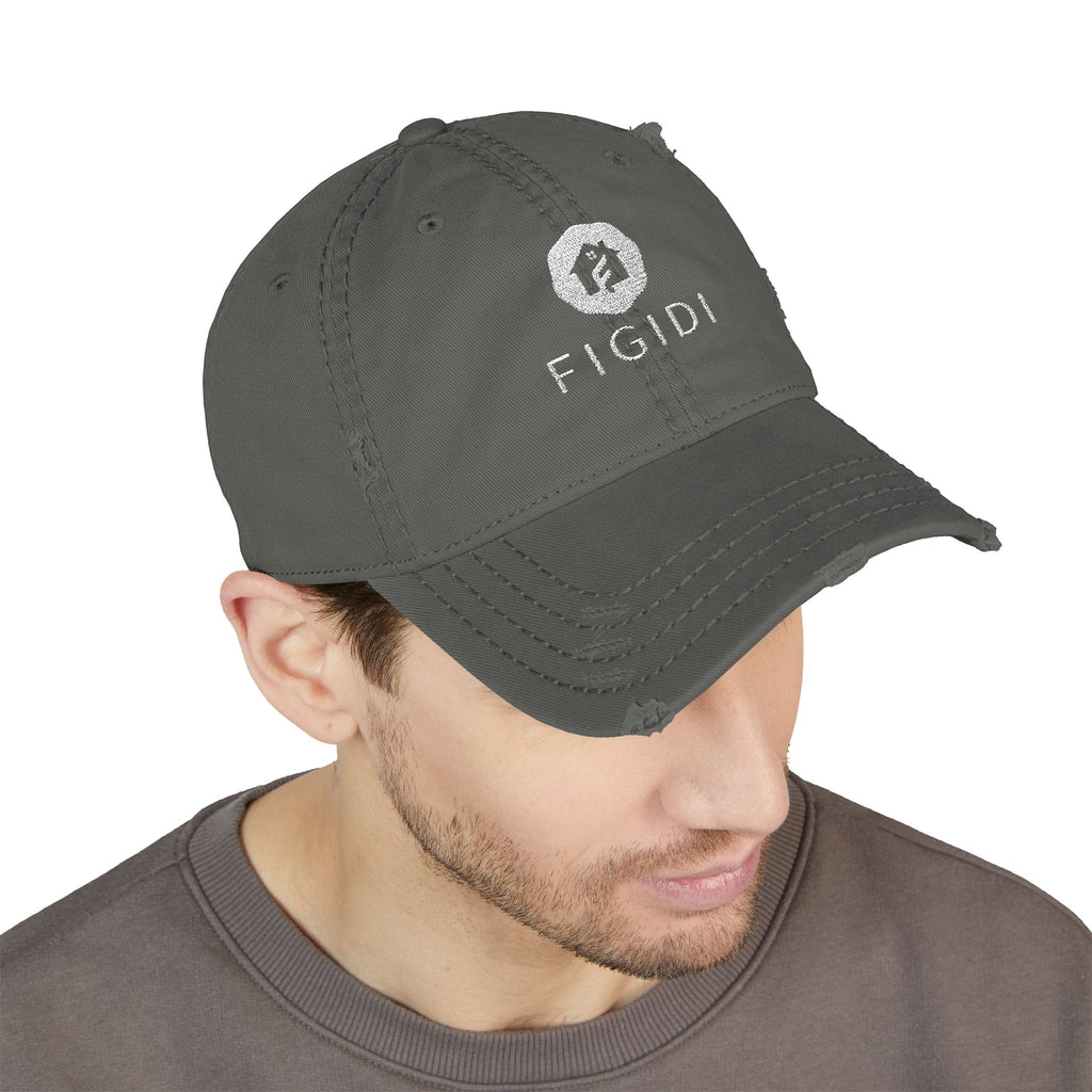 Distressed Embroidered Dad Hat — 'FIGIDI' Logo Front & 'STAY REAL' Back