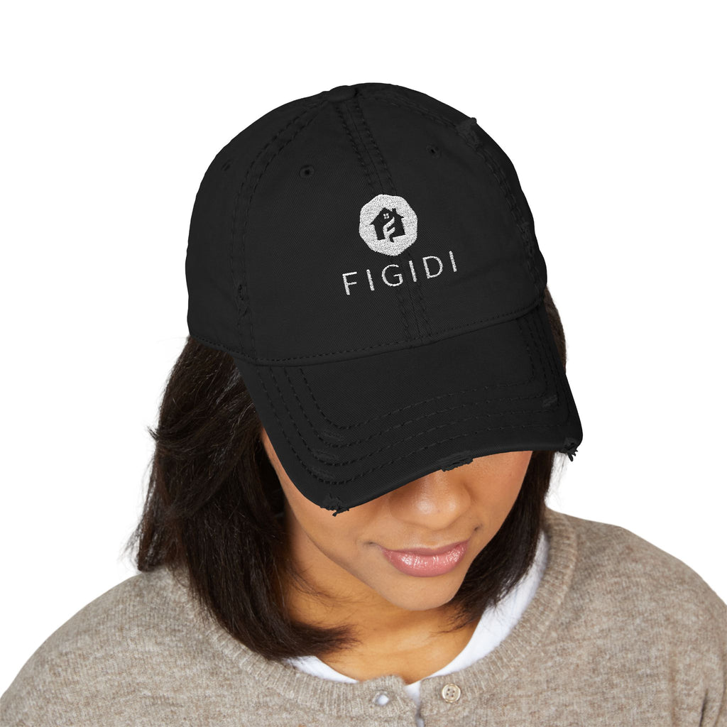 Distressed Embroidered Dad Hat — 'FIGIDI' Logo Front & 'STAY REAL' Back