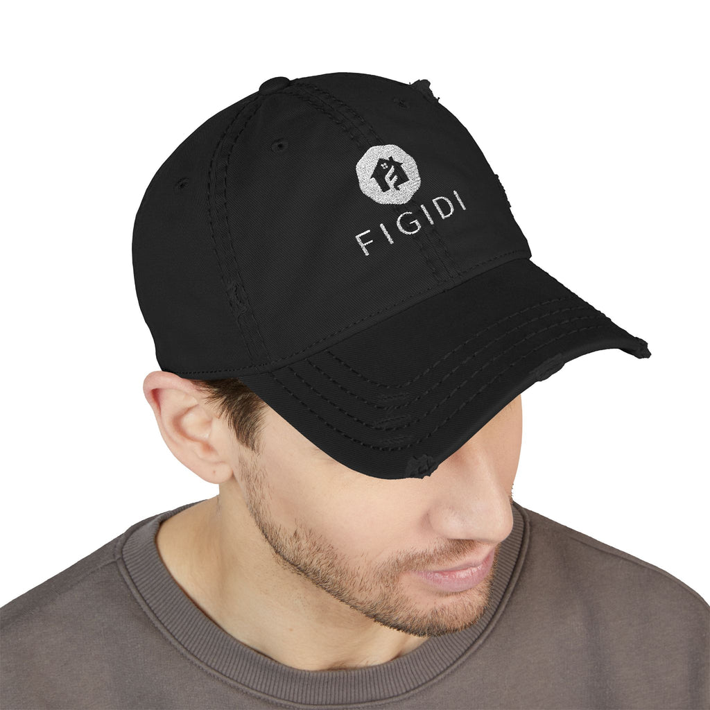 Distressed Embroidered Dad Hat — 'FIGIDI' Logo Front & 'STAY REAL' Back