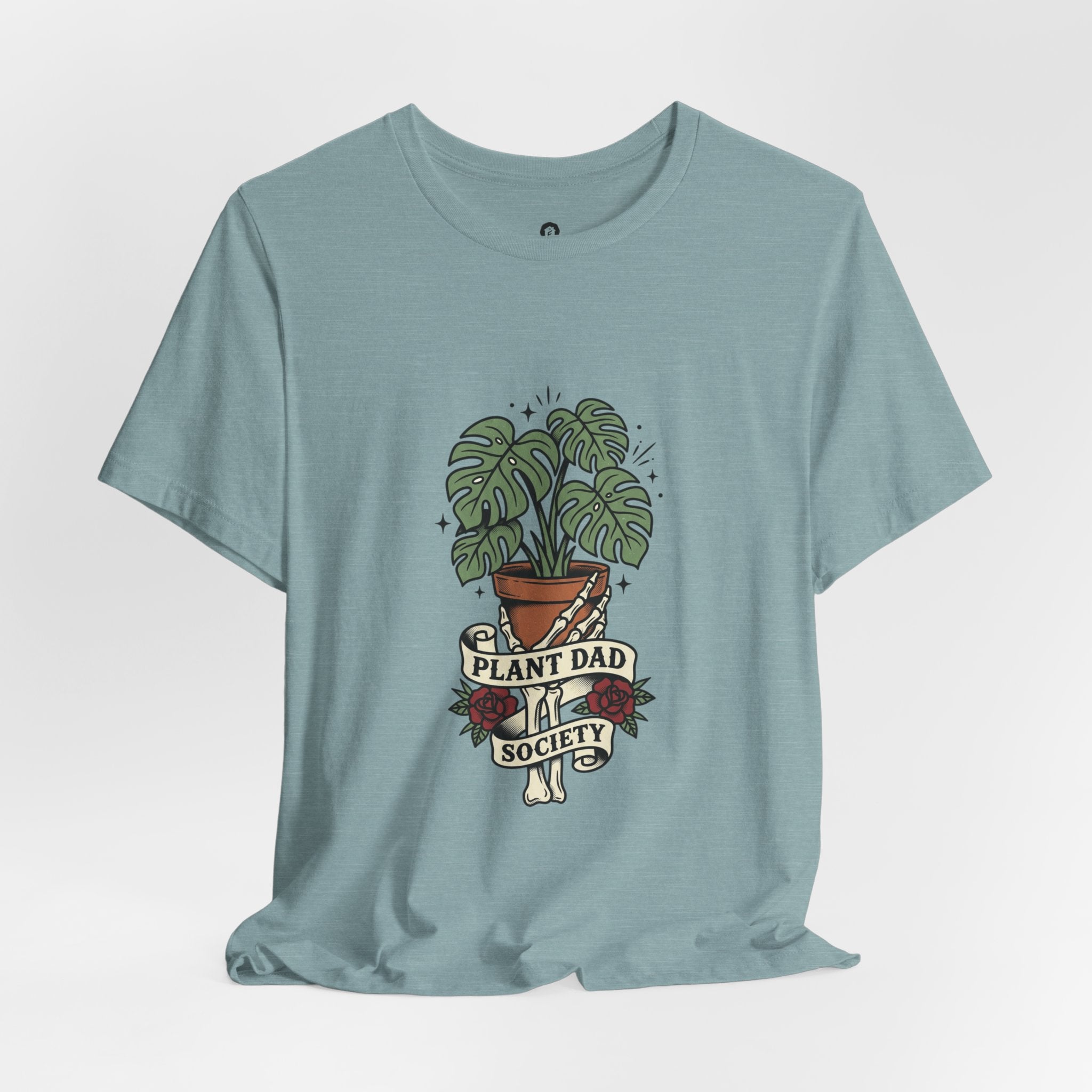Plant Dad Society T-Shirt | Traditional Tattoo Plant Badge, Monstera Floral Flash