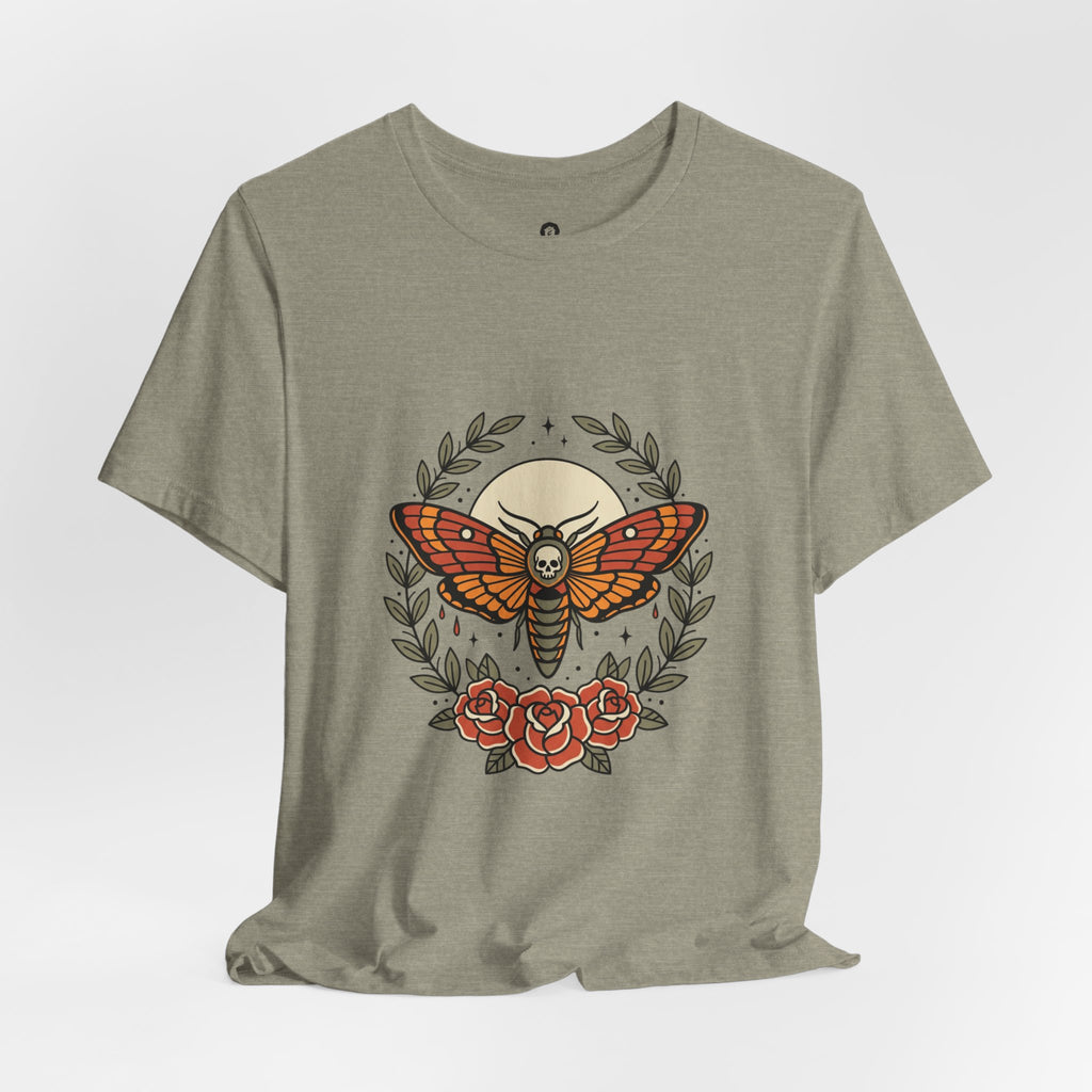 Moth & Roses Traditional Tattoo Tee | Vintage Flash, Banner Floral