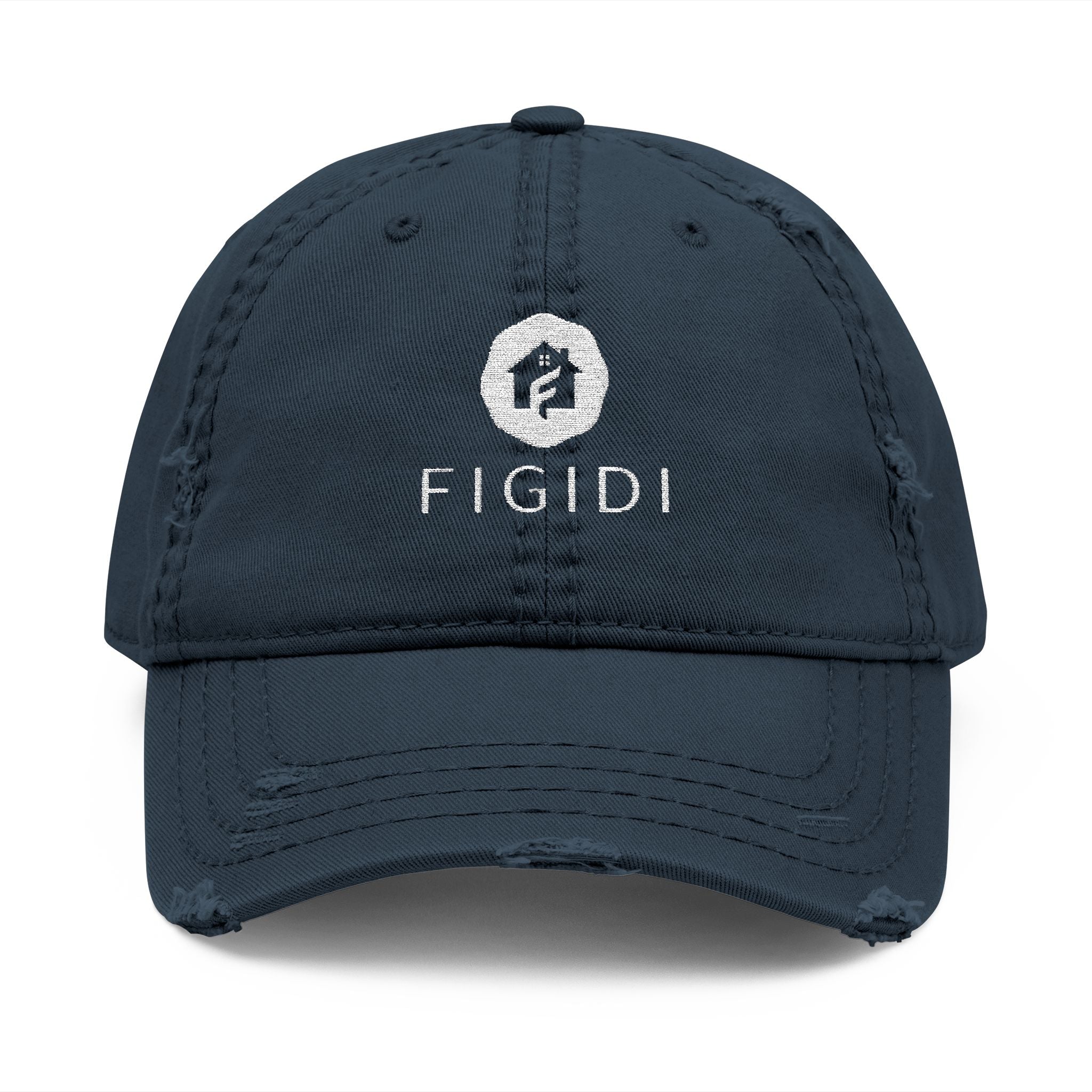 Distressed Embroidered Dad Hat — 'FIGIDI' Logo Front & 'STAY REAL' Back