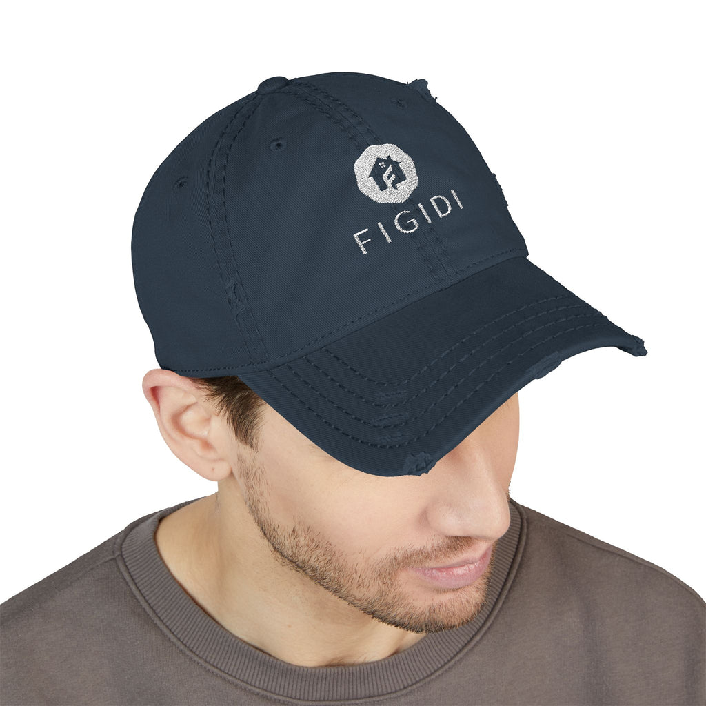 Distressed Embroidered Dad Hat — 'FIGIDI' Logo Front & 'STAY REAL' Back