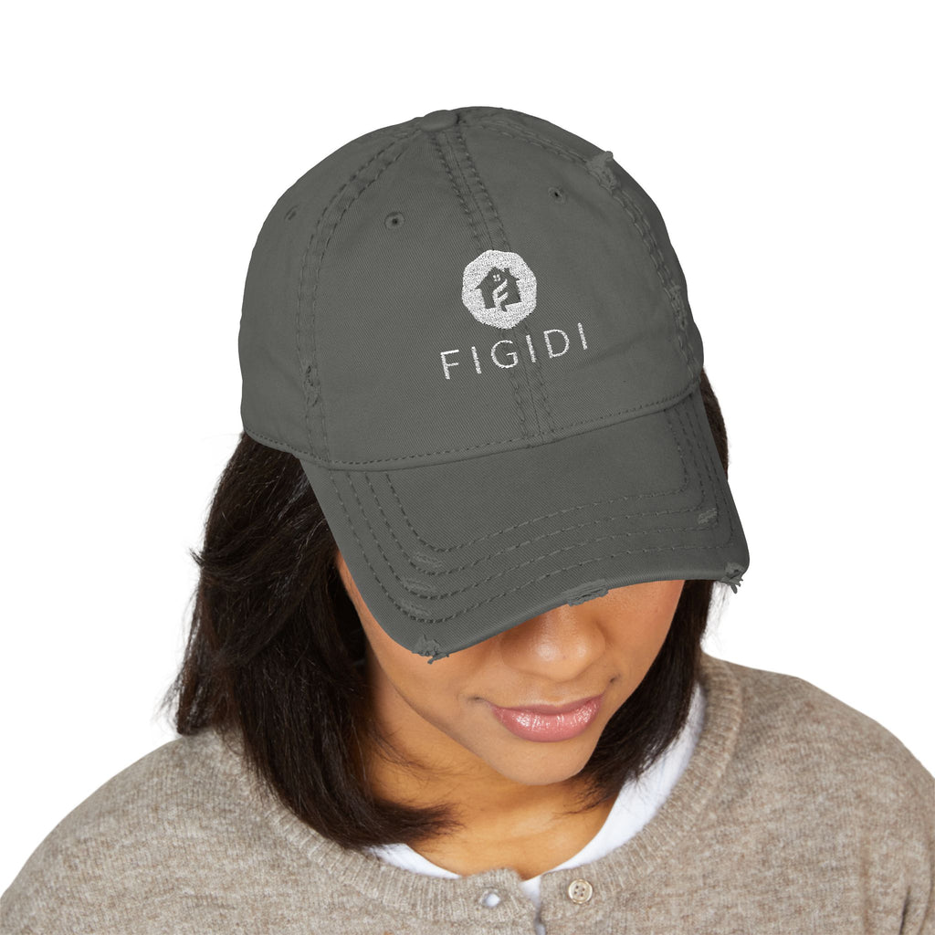 Distressed Embroidered Dad Hat — 'FIGIDI' Logo Front & 'STAY REAL' Back