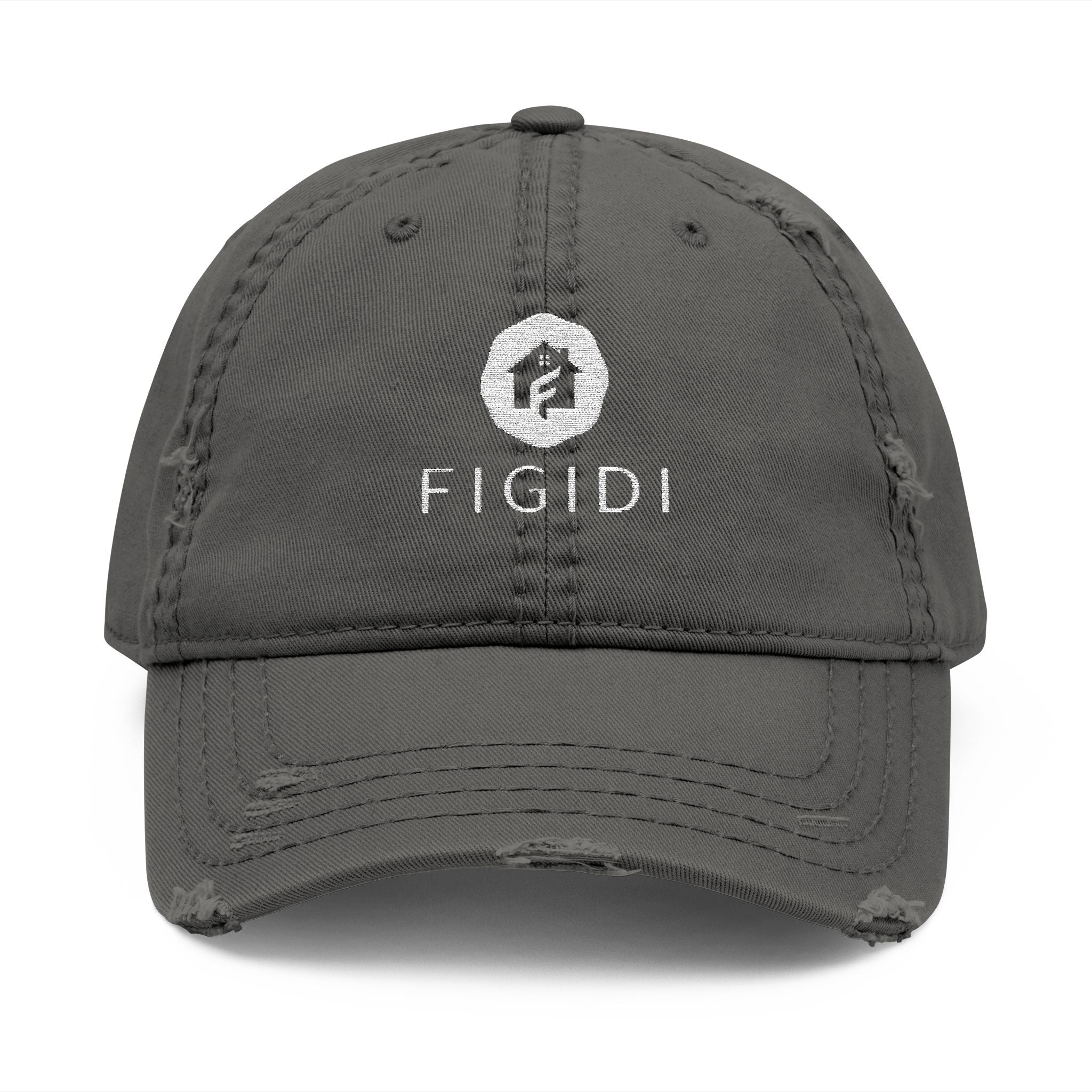 Distressed Embroidered Dad Hat — 'FIGIDI' Logo Front & 'STAY REAL' Back
