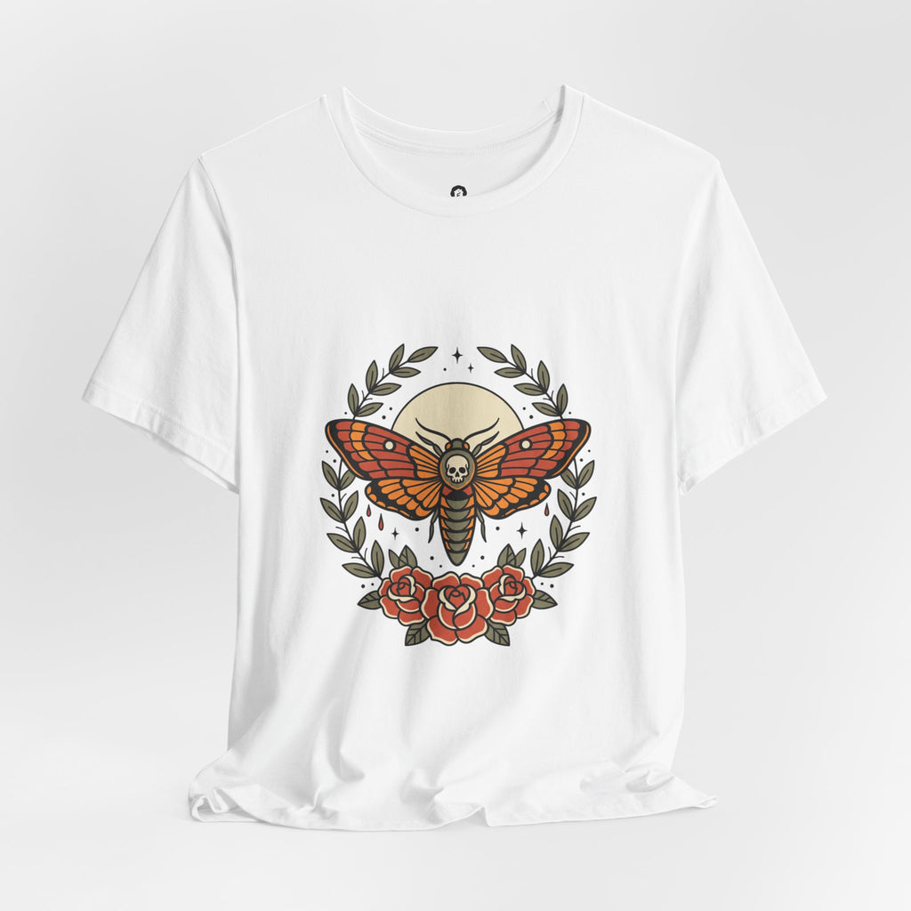 Moth & Roses Traditional Tattoo Tee | Vintage Flash, Banner Floral