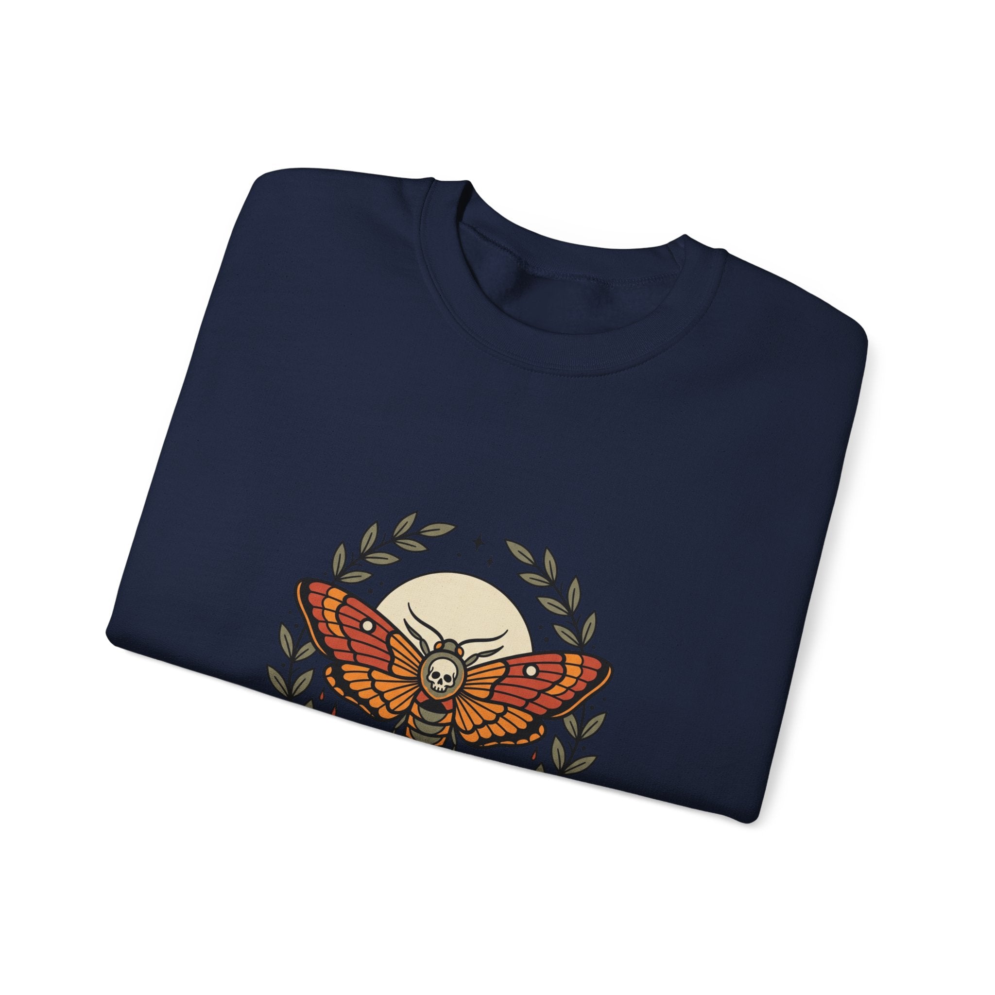 Moth & Roses Traditional Tattoo Crewneck Sweatshirt | Vintage Flash, Bold Outline