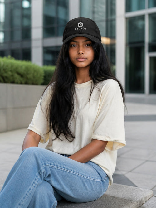 Distressed Embroidered Dad Hat — 'FIGIDI' Logo Front & 'STAY REAL' Back
