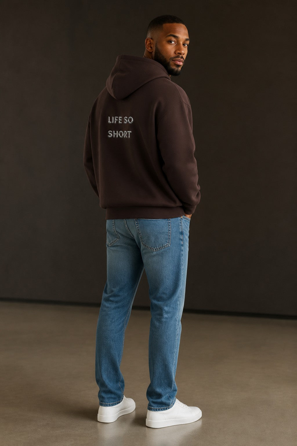 Hoodie — 'Life So Short' Minimal Logo Black Pullover