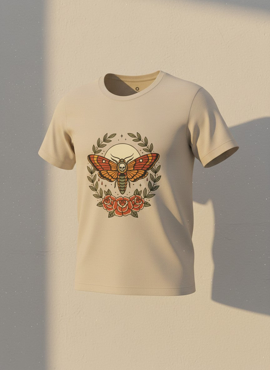Moth & Roses Traditional Tattoo Tee | Vintage Flash, Banner Floral
