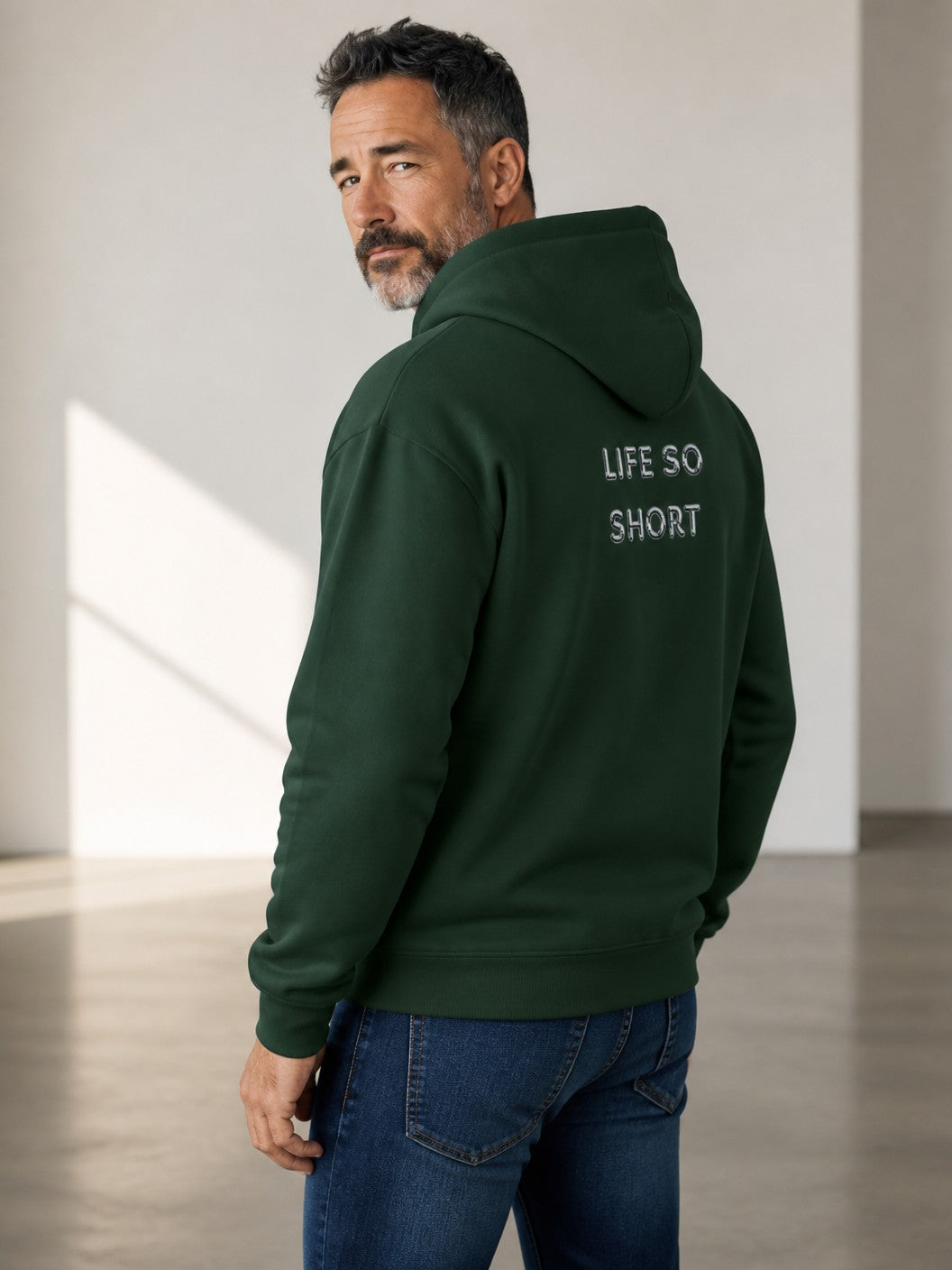 Hoodie — 'Life So Short' Minimal Logo Black Pullover