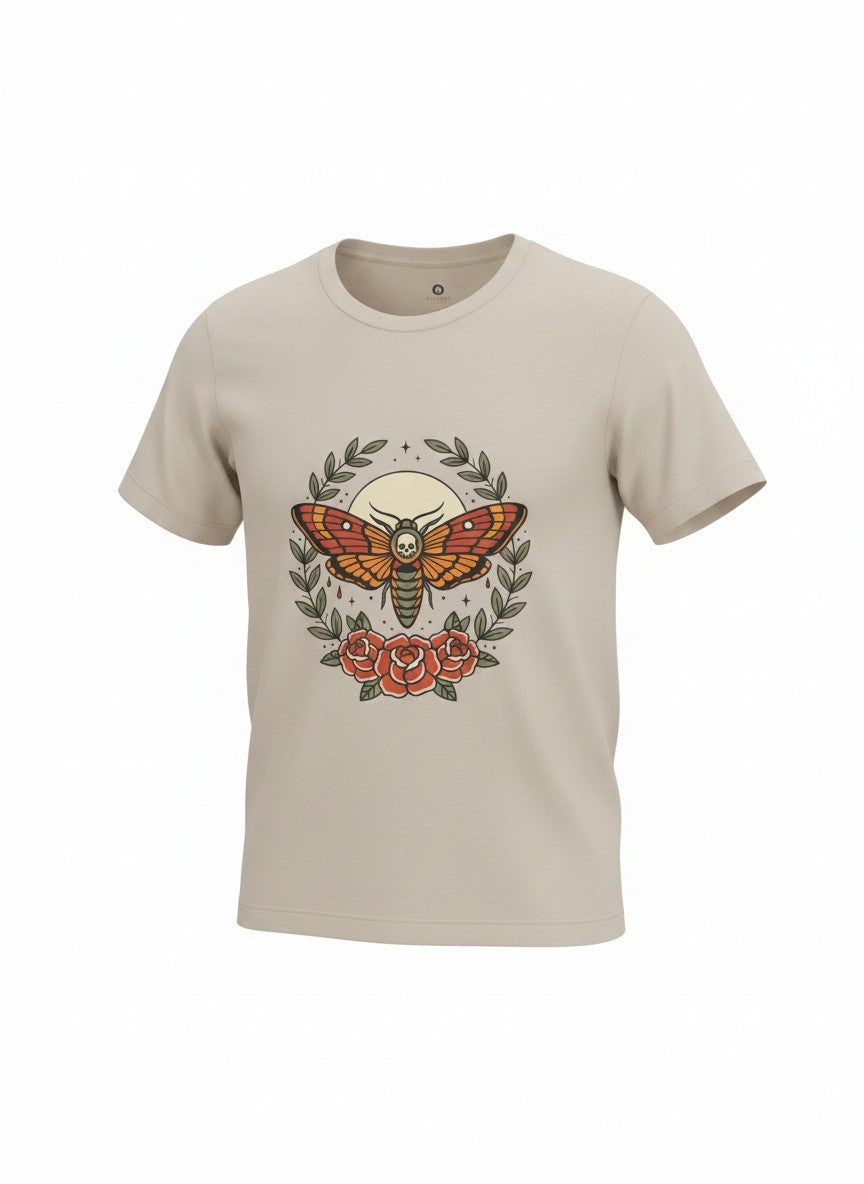 Moth & Roses Traditional Tattoo Tee | Vintage Flash, Banner Floral